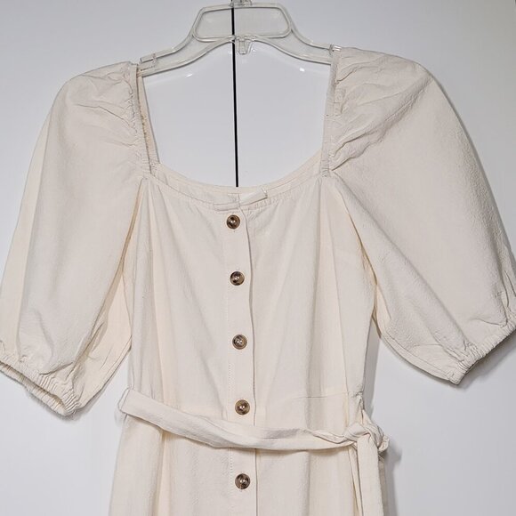 H&M Creped Cotton Midi Dress Women's Size XXS Beige - Picture 4 of 6